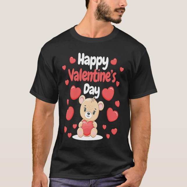 T-shirt Happy Valentine's Day Bear Hearts Love Heart Coupl (Devant)