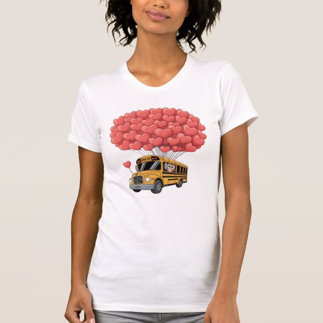 T-shirt Happy Valentine's Day Bus with Owl (Devant)