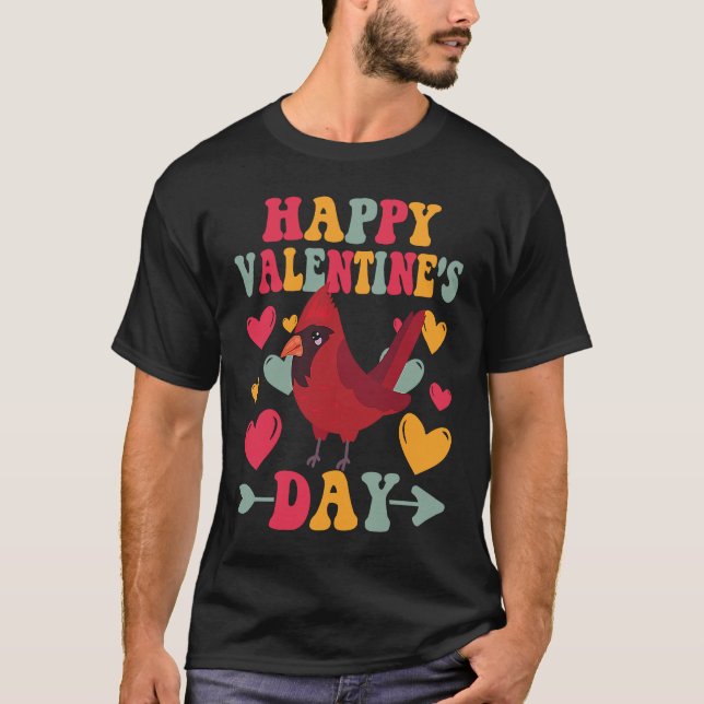 T-shirt Happy Valentines Day Cardinal Heart Love Groovy (Devant)