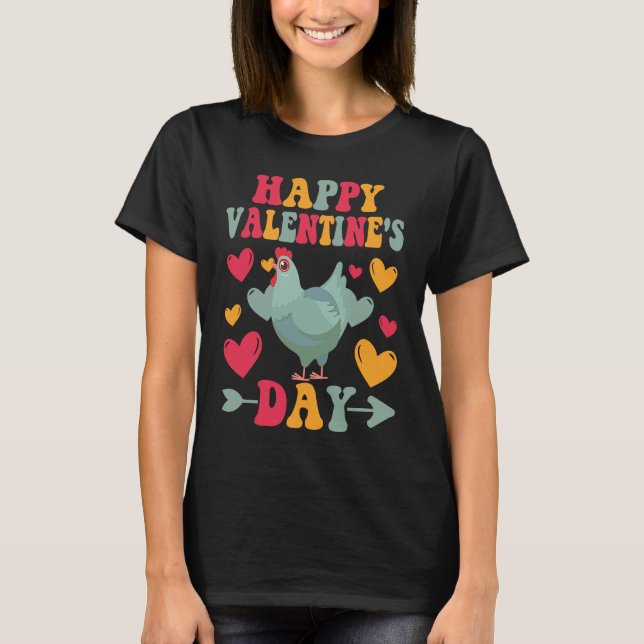 T-shirt Happy Valentines Day Chickens Heart Love Groovy (Devant)