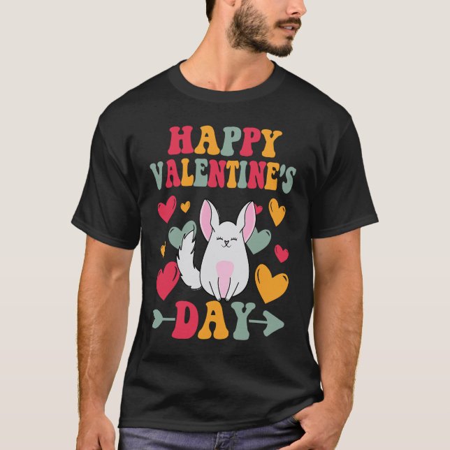 T-shirt Happy Valentines Day Chinchilla Heart Love Groovy (Devant)