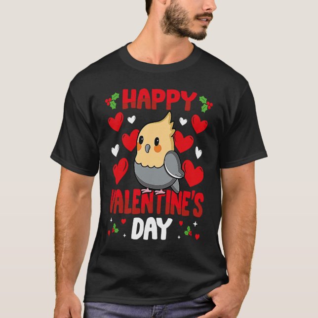 T-shirt Happy Valentines Day Cockatiel Heart Love Animal (Devant)
