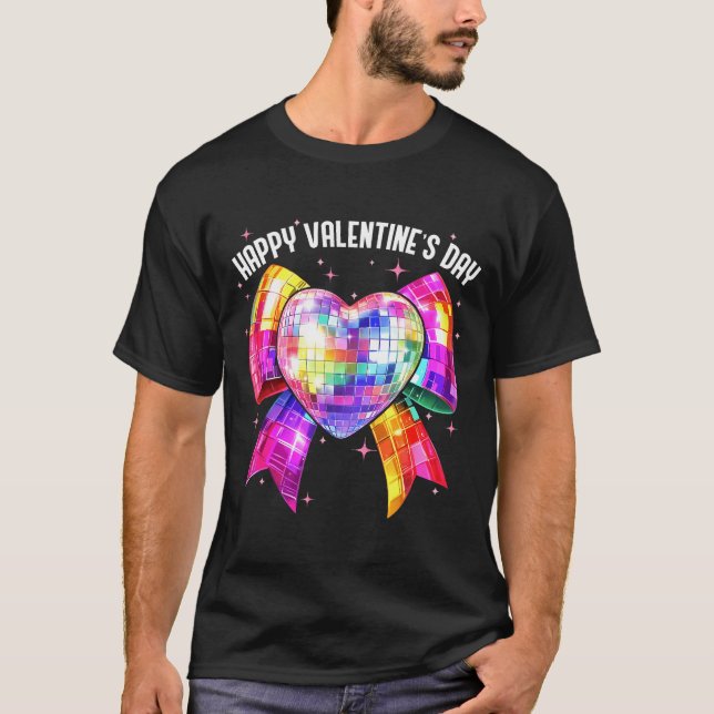T-shirt Happy Valentine's Day Coquette Disco Ball Heart Gi (Devant)