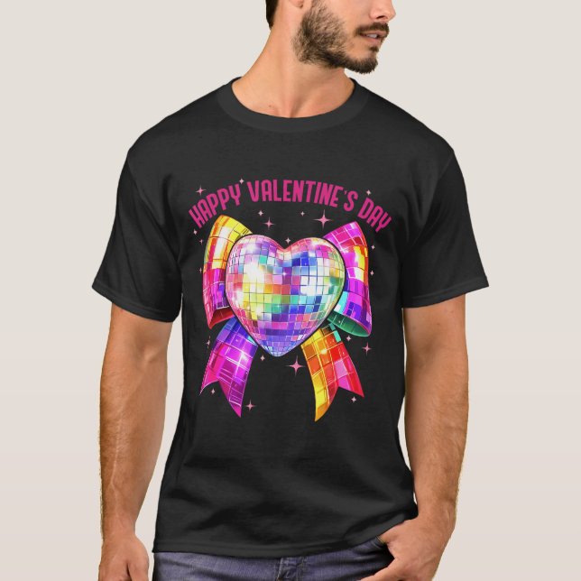 T-shirt Happy Valentine's Day Coquette Disco Ball Heart Gi (Devant)