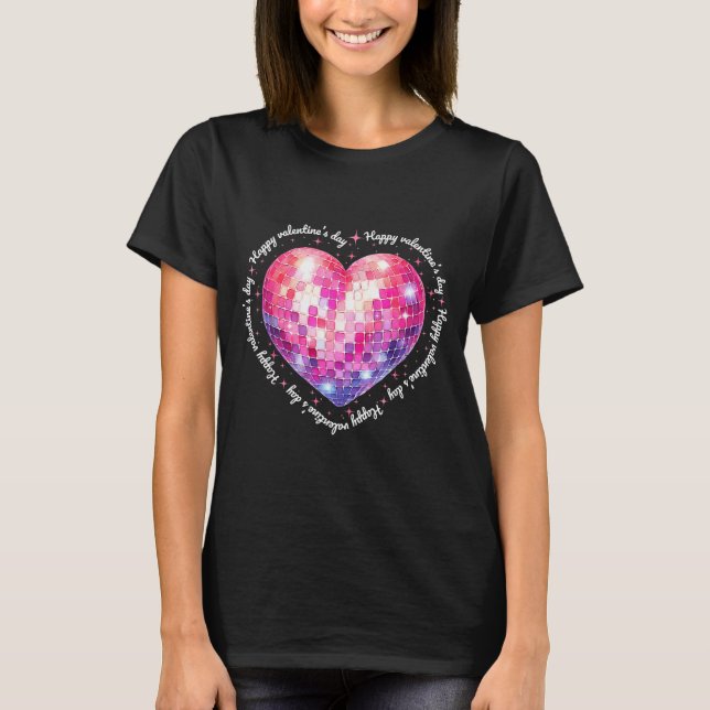 T-shirt Happy Valentine's Day Coquette Nk Disco Ball Heart (Devant)