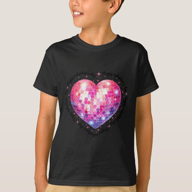 T-shirt Happy Valentine's Day Coquette Nk Disco Ball Heart (Devant)
