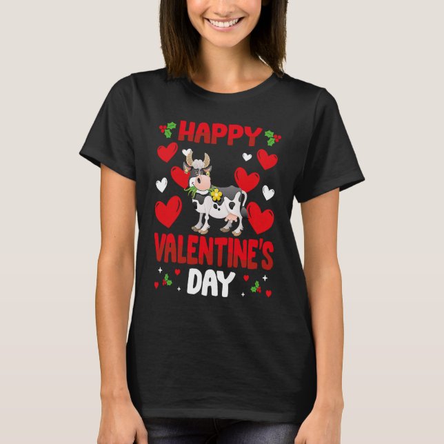 T-shirt Happy Valentines Day Cow Heart Love Animal (Devant)