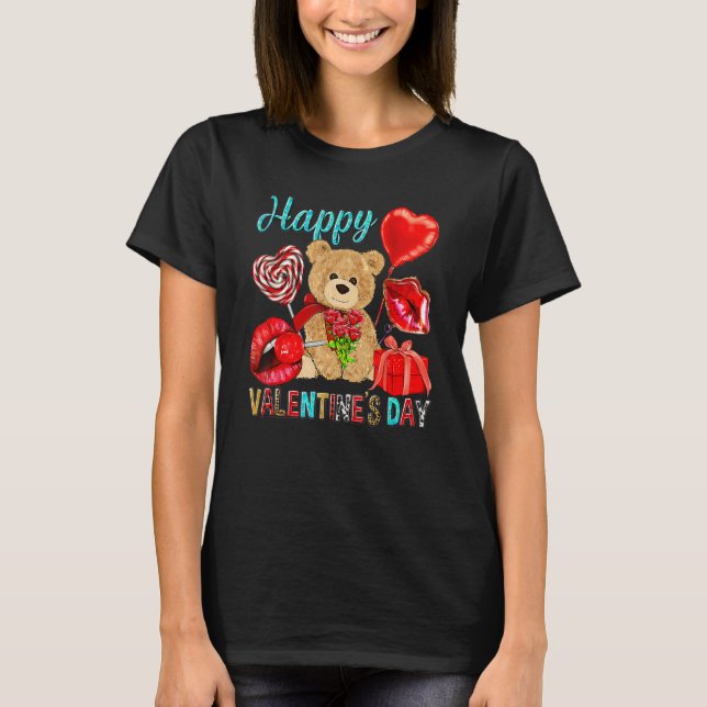 T-shirt Happy Valentine's Day Cute Bear Western Valentine' (Devant)