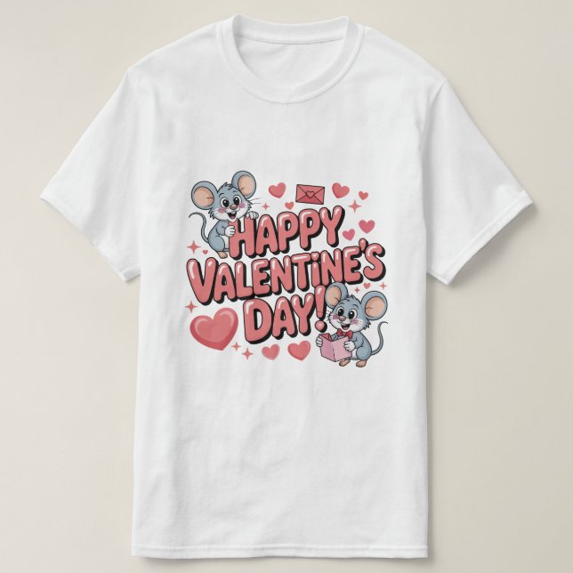 T-shirt happy-valentines-day-cute-mice-hearts-typography-t (Design devant)