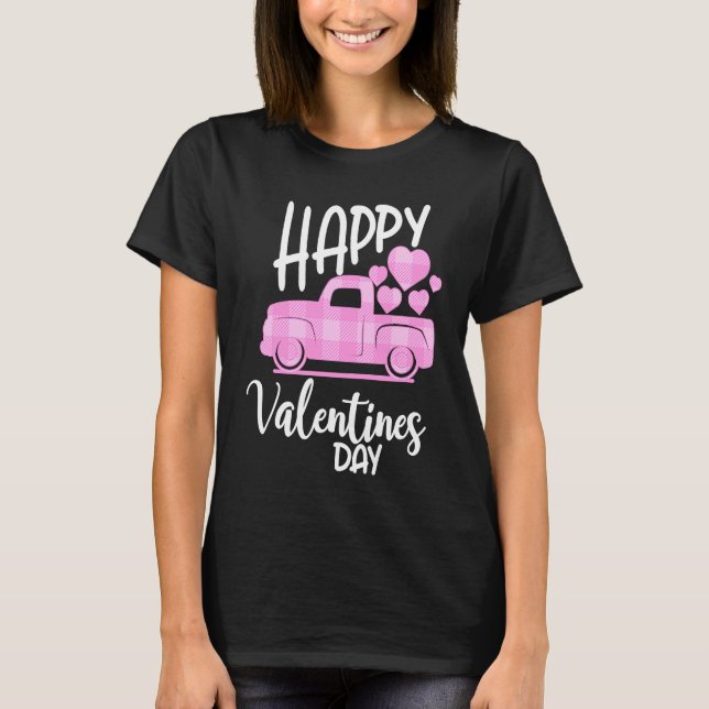 T-shirt Happy Valentines Day Cute Retro Pink Heart Plaid T (Devant)