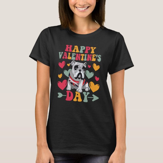 T-shirt Happy Valentines Day English Bulldog Heart Love Gr (Devant)