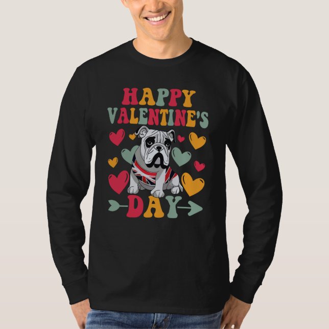 T-shirt Happy Valentines Day English Bulldog Heart Love Gr (Devant)