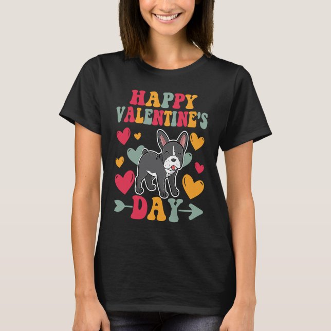 T-shirt Happy Valentines Day French Bulldog Heart Love Gro (Devant)