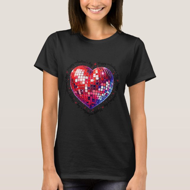 T-shirt Happy Valentine's Day Funny Coquette Red Disco Bal (Devant)