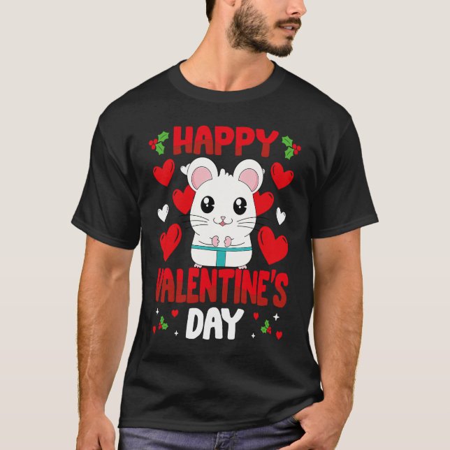 T-shirt Happy Valentines Day Hamster Heart Love Animal (Devant)