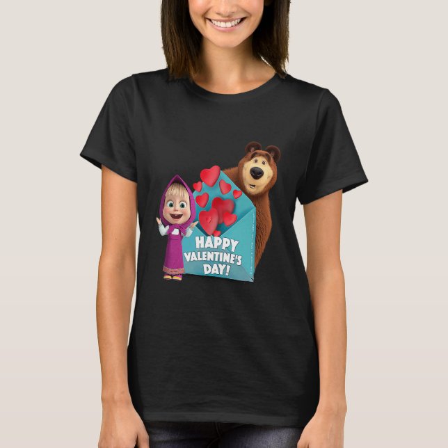 T-shirt Happy Valentine's Day Masha and the Bear (Devant)