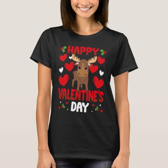 T-shirt Happy Valentines Day Moose Heart Love Animal (Devant)
