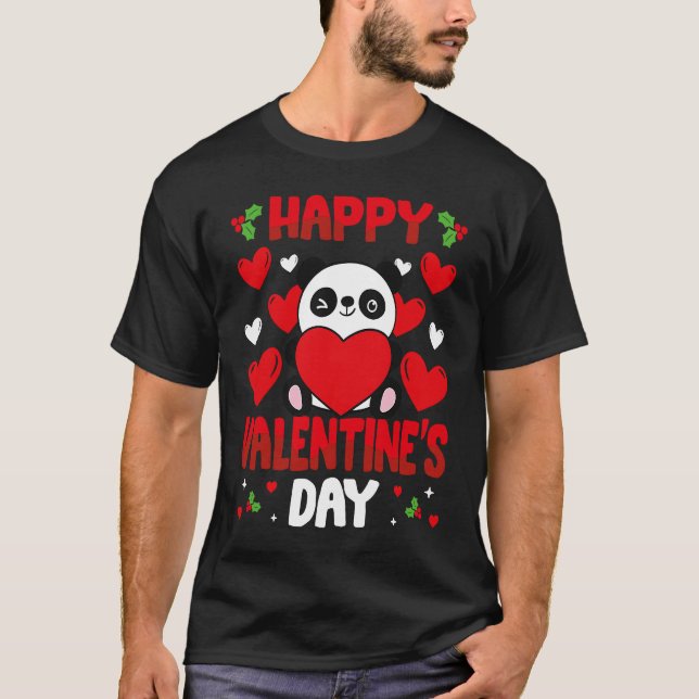 T-shirt Happy Valentines Day Panda Heart Love Animal (Devant)
