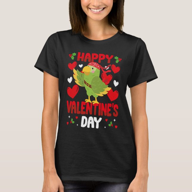 T-shirt Happy Valentines Day Parrot Heart Love Animal (Devant)