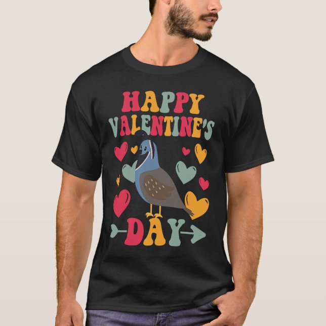 T-shirt Happy Valentines Day Quail Heart Love Groovy (Devant)