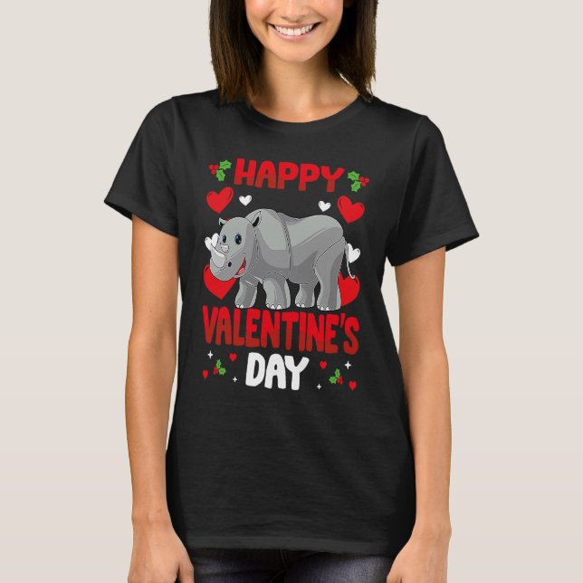 T-shirt Happy Valentines Day Rhinocero Heart Love Animal (Devant)