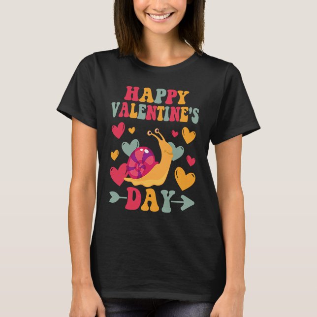 T-shirt Happy Valentines Day Snail Heart Love Groovy (Devant)