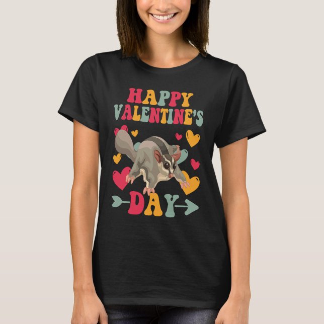 T-shirt Happy Valentines Day Sugar Glider Heart Love Groov (Devant)