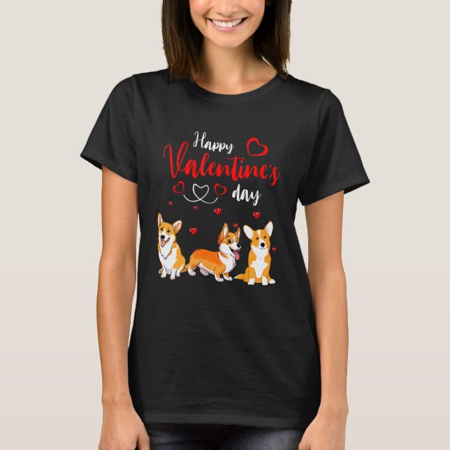 T-shirt Happy Valentine's Day Three Cute Corgi Dogs Lover  (Devant)