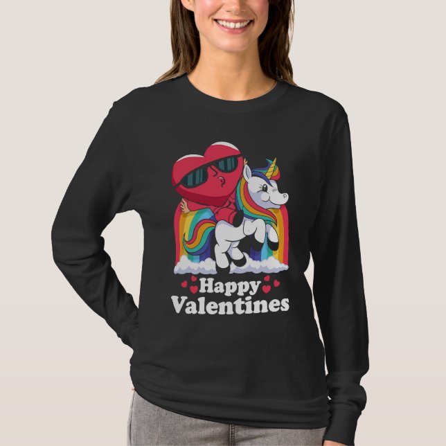 T-shirt Happy Valentines Heart Unicorn (Devant)