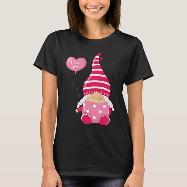 T-shirt Happy Valentineu2019s Day Female Gnome I Love You (Devant)