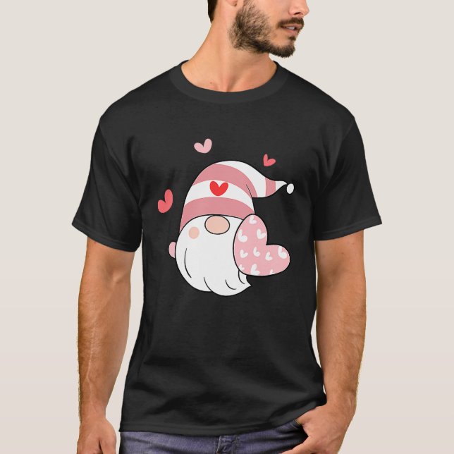 T-shirt Happy Valentineu2019s Day Gnome with Pink Heart (Devant)