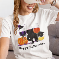 Happy Wine Witch Halloween Black Cat Broom