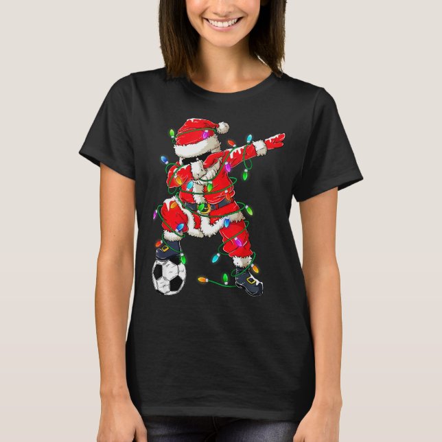 T-shirt Happy Xmas Dabbing Santa Soccer Christmas Pajamas  (Devant)