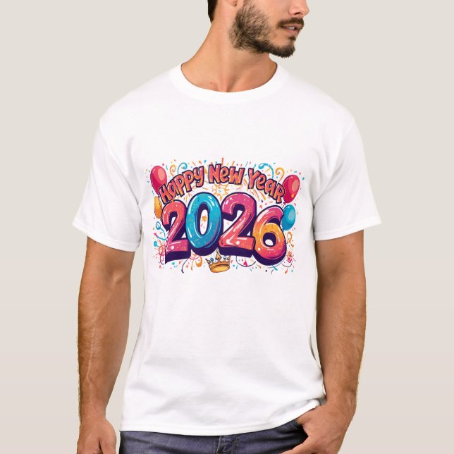T-shirt Happy Year 2026 Colorful Celebration Balloons Part (Devant)