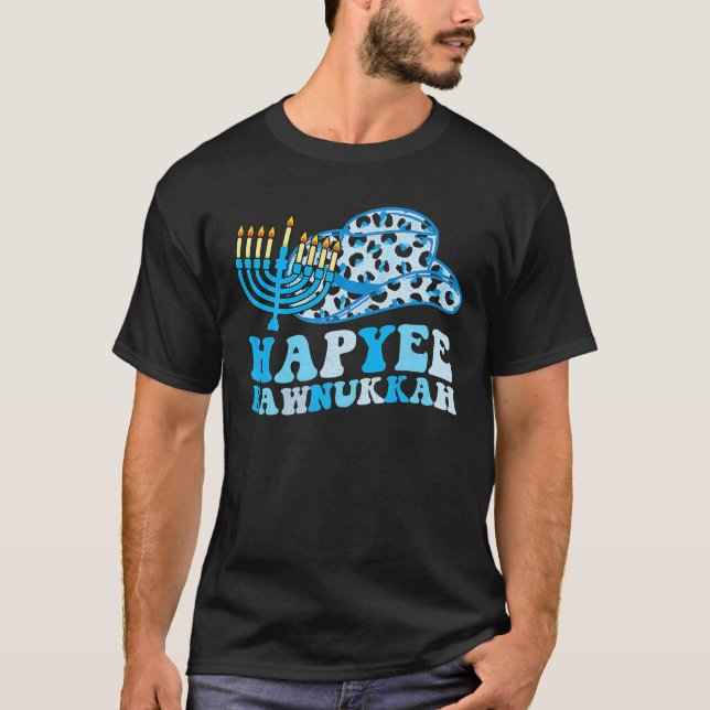 T-shirt Hapyee Hawnukkah Hanoukka Menorah Print Cowboy Cas (Devant)