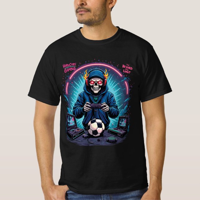 T-shirt Hardcore Beyond Limit – Retro Skull Gamer Tee (Devant)