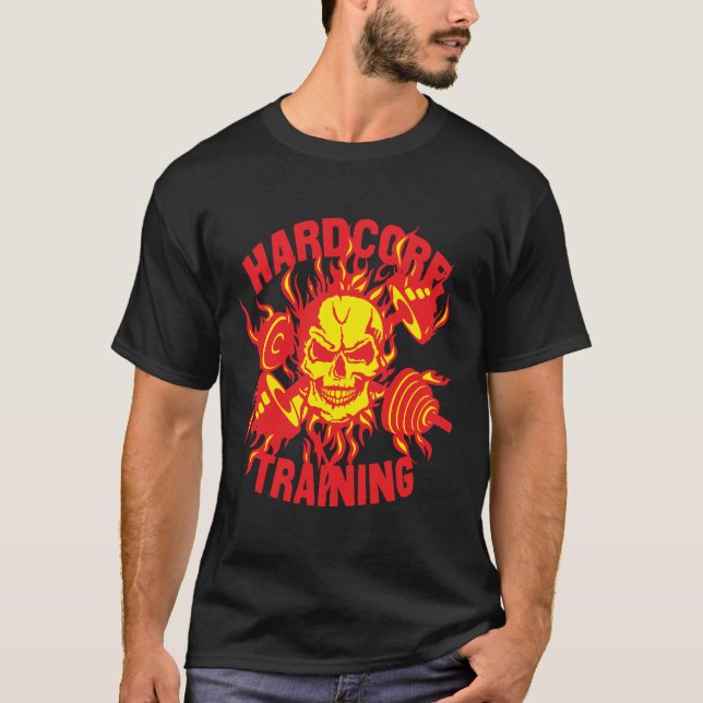 T-shirt hardcore training citation tete de mort haltere mu (Devant)