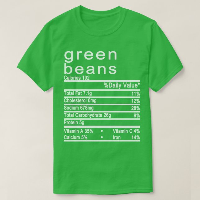 T-shirt haricots verts étiquette de la valeur nutritive (Design devant)