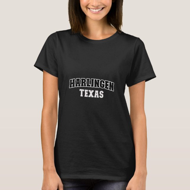 T-shirt Harlingen Texas Black White Athletic Lettres (Devant)