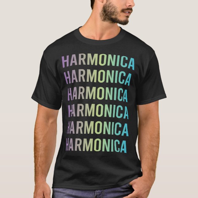 T-shirt Harmonica Bleu Violet Bouche Organe (Devant)