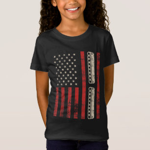 T-Shirt Harmonica Vintage American Flag Patriotic Harmonti