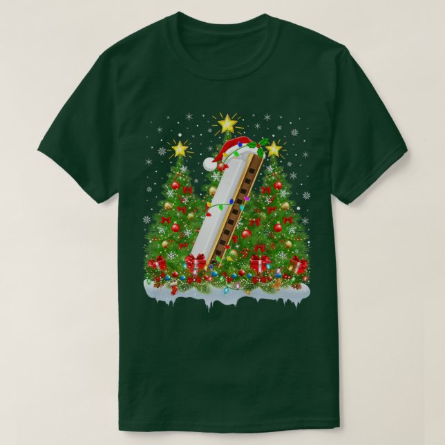 T-shirt Harmonica Xmas Lights Père Noël Harmonica Christma (Design devant)