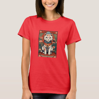 T-shirt Harmonie Éphémère : Chat Ukiyo-e avec Tatouage de