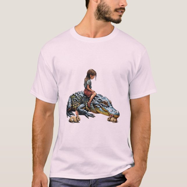 T-shirt Harmonie Whimsical : Girl Riding an Alligator (Devant)