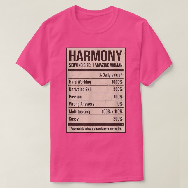 T-shirt Harmony Nutrition Facts Nom Pseudo Alias Titre (Design devant)