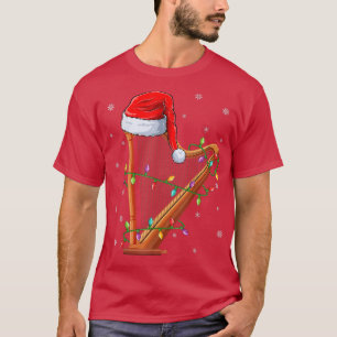 T-shirt Harp Music Lover Xmas Lights Santa Harp Christmas
