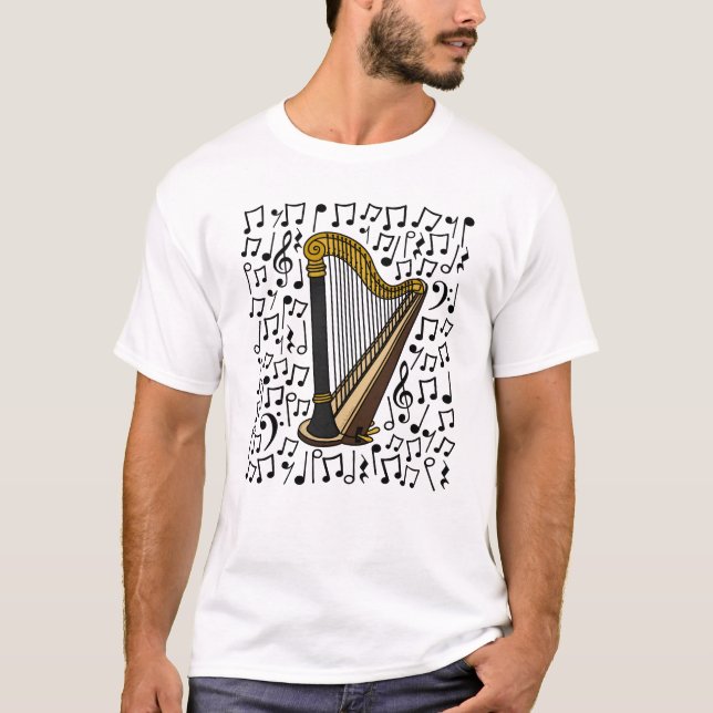 T-shirt Harp Musical Notes Harpist String Music Teacher (Devant)
