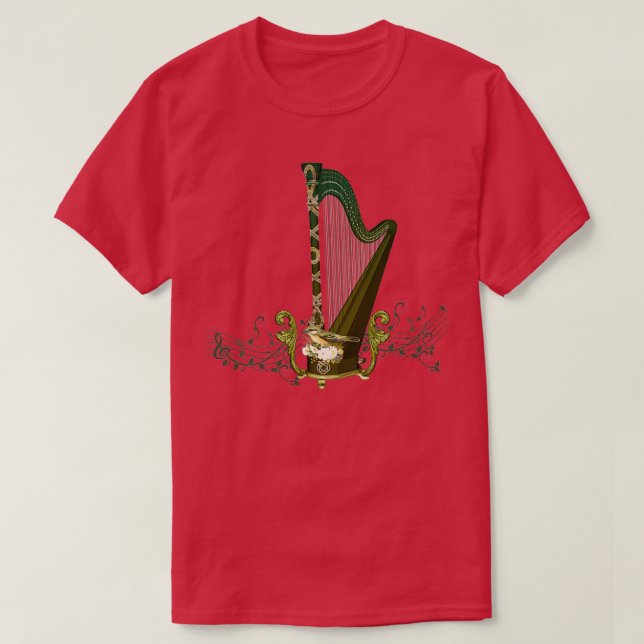 T-shirt Harpe celtique avec noeud celtique et fleurs avec  (Design devant)