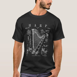 T-shirt Harpe Vintage Brevet Harpist Dessin Imprimer Long 
