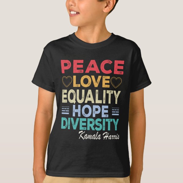 T-shirt Harris Peace Love Equality Hope Diversity Retro (Devant)